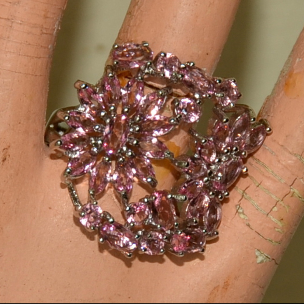massive 925 sterling silver pink flower ring 9.25